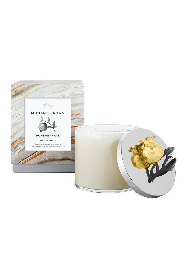 Pomegranate Three-Wick Scented Candle, Alternate, color, GOLD/ SILVER
