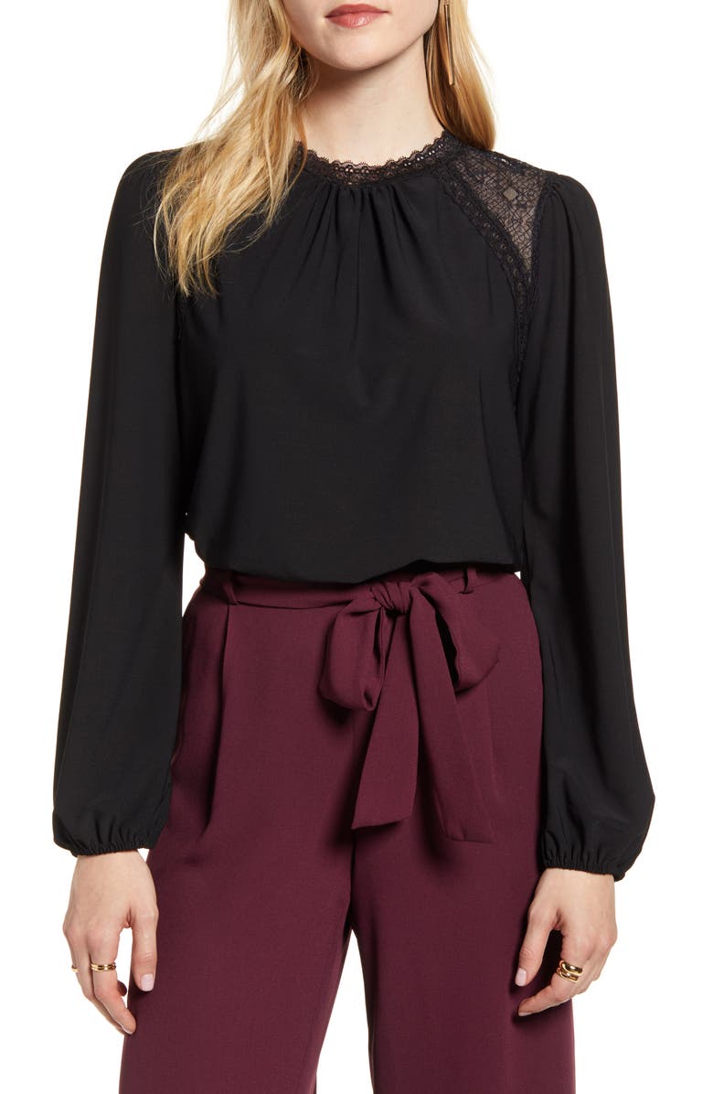 Halogen<sup>®</sup> Lace Yoke Knit Top, Main, color,