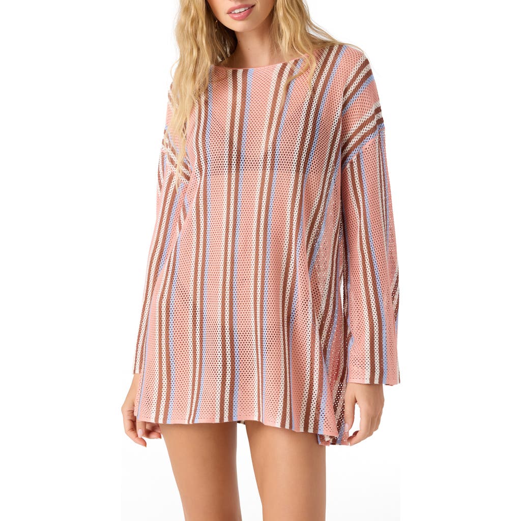 O'neill Annie Beach Long Sleeve Open Knit Cover-up Dress In Pink
