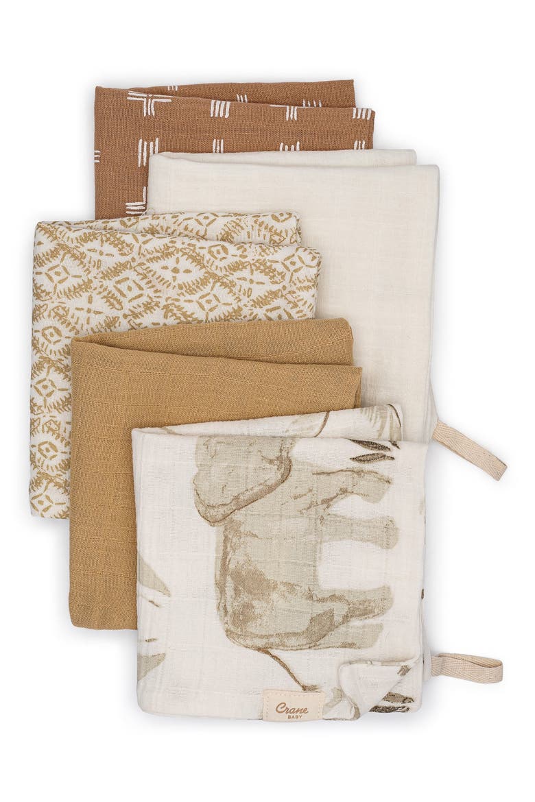 Kendi 5-Pack Cotton Muslin Washcloths, Main, color, BEIGE