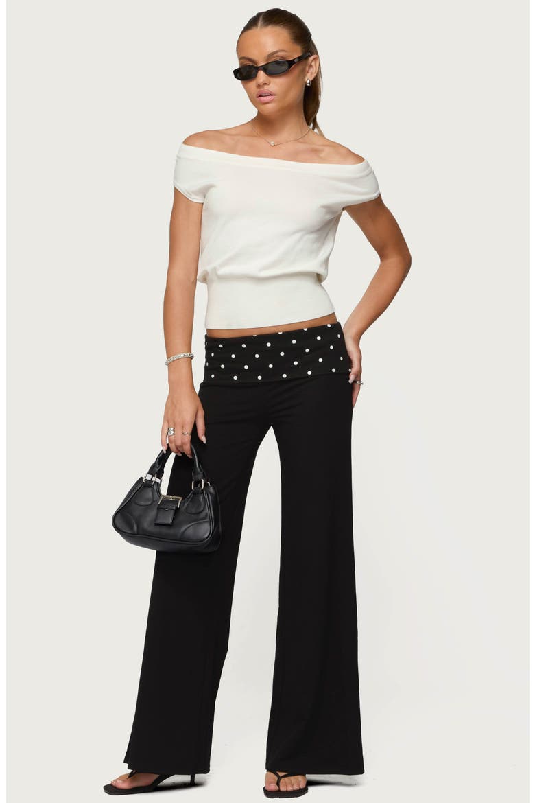 Reeva Polka Dot Foldover Pants, Alternate, color, BLACK