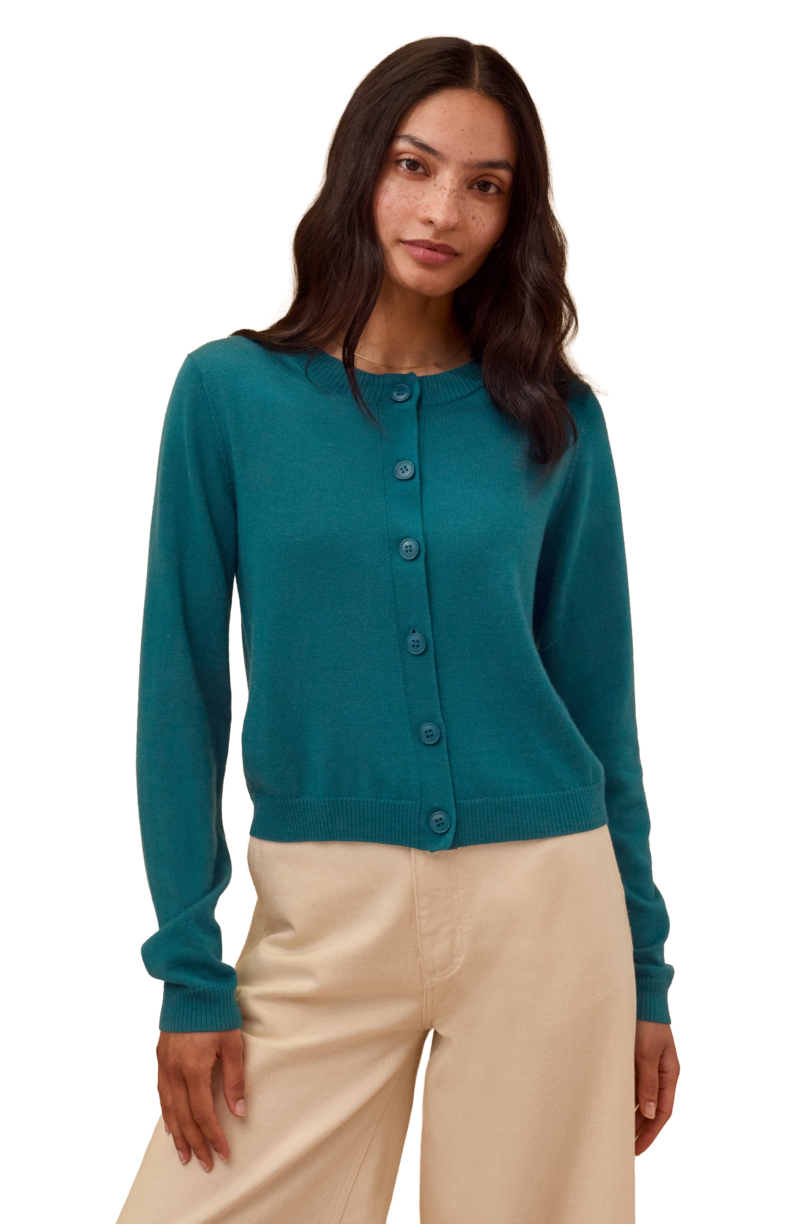 Fine Knit Merino Crew Neck Cardigan