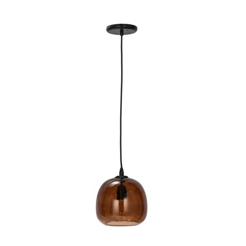 Storied Home Round Glass And Metal Pendant Lamp With Hardwire In Brown