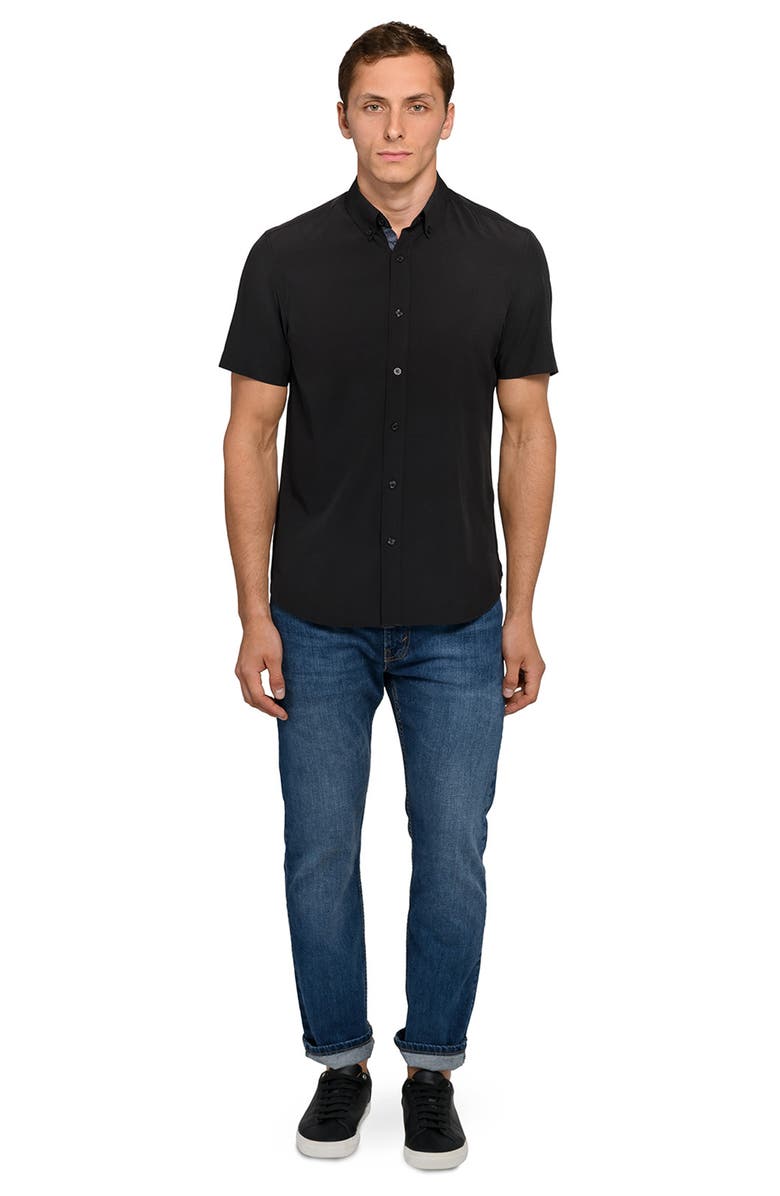 CONSTRUCT Solid Woven Short Sleeve Basic, Alternate, color, Black