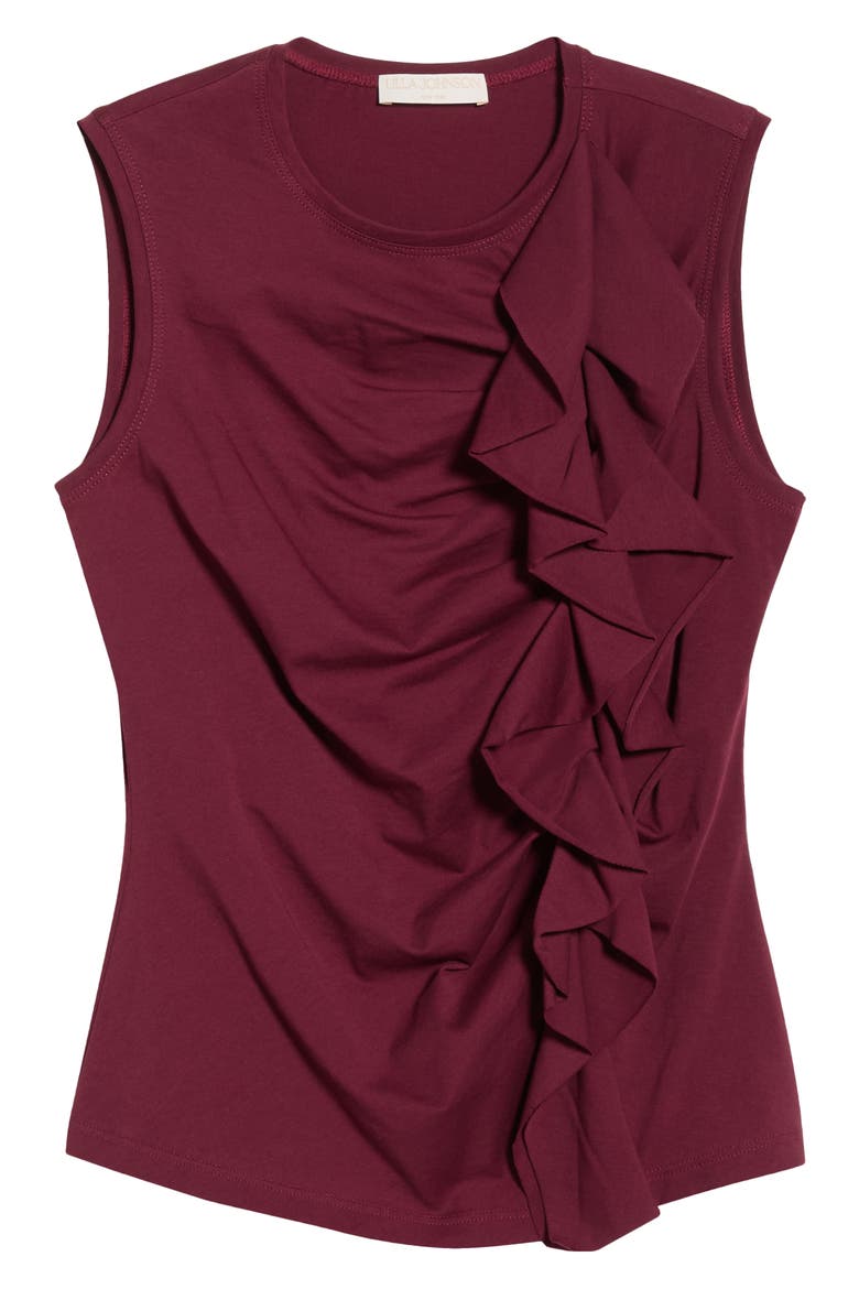 Clio Sleeveless Organic Cotton Ruched Top, Alternate, color, CLARET