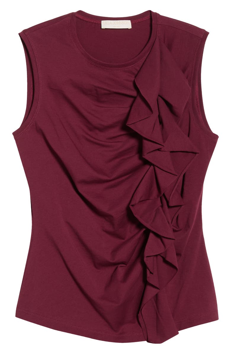 Ulla Johnson Clio Sleeveless Organic Cotton Ruched Top, Alternate, color, Claret
