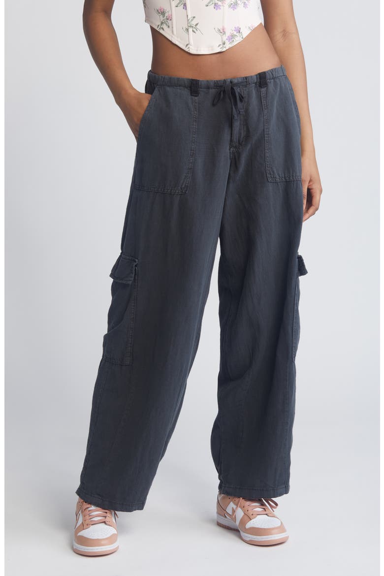 Cocoon Cotton & Linen Cargo Pants, Main, color, BLACK