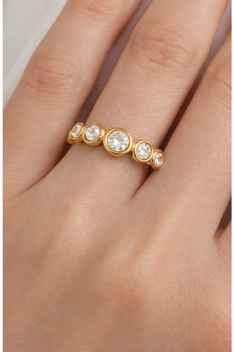 Cubic Zirconia Bezel Set Stainless Steel Ring, Alternate, color, Gold-Tone