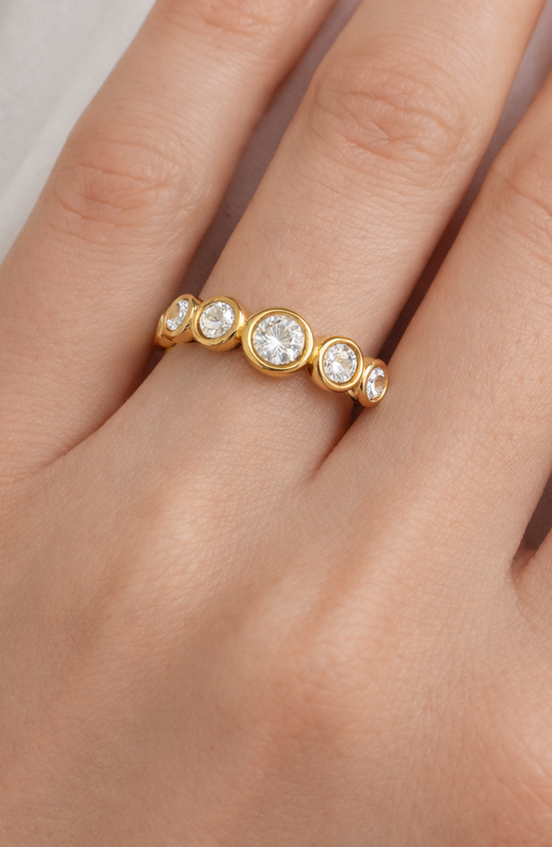 Kellery Cubic Zirconia Bezel Set Stainless Steel Ring, Alternate, color, Gold-Tone