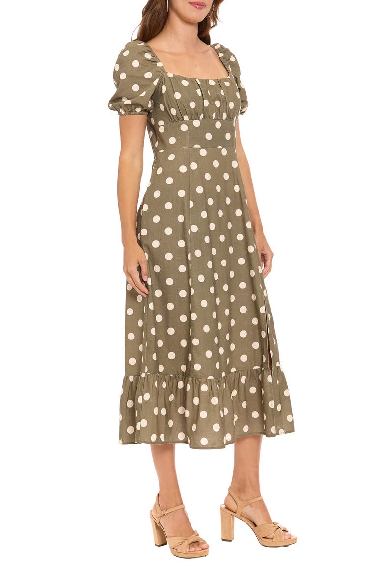 Puff Sleeve Square Neck Empire Dress, Alternate, color, CAPULET OLIVE/ BEIGE