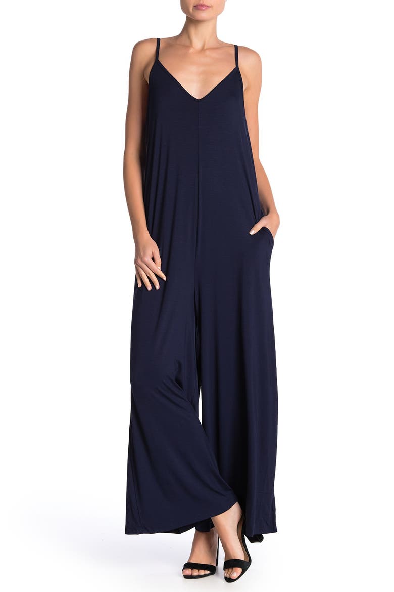 V-Neck Strappy Jumpsuit, Main, color, NAVY