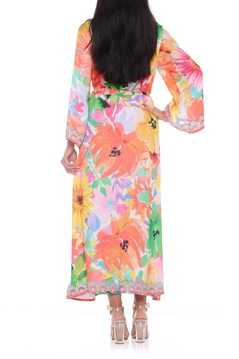 Floral Long Sleeve Wrap Duster, Alternate, color, ORANGE