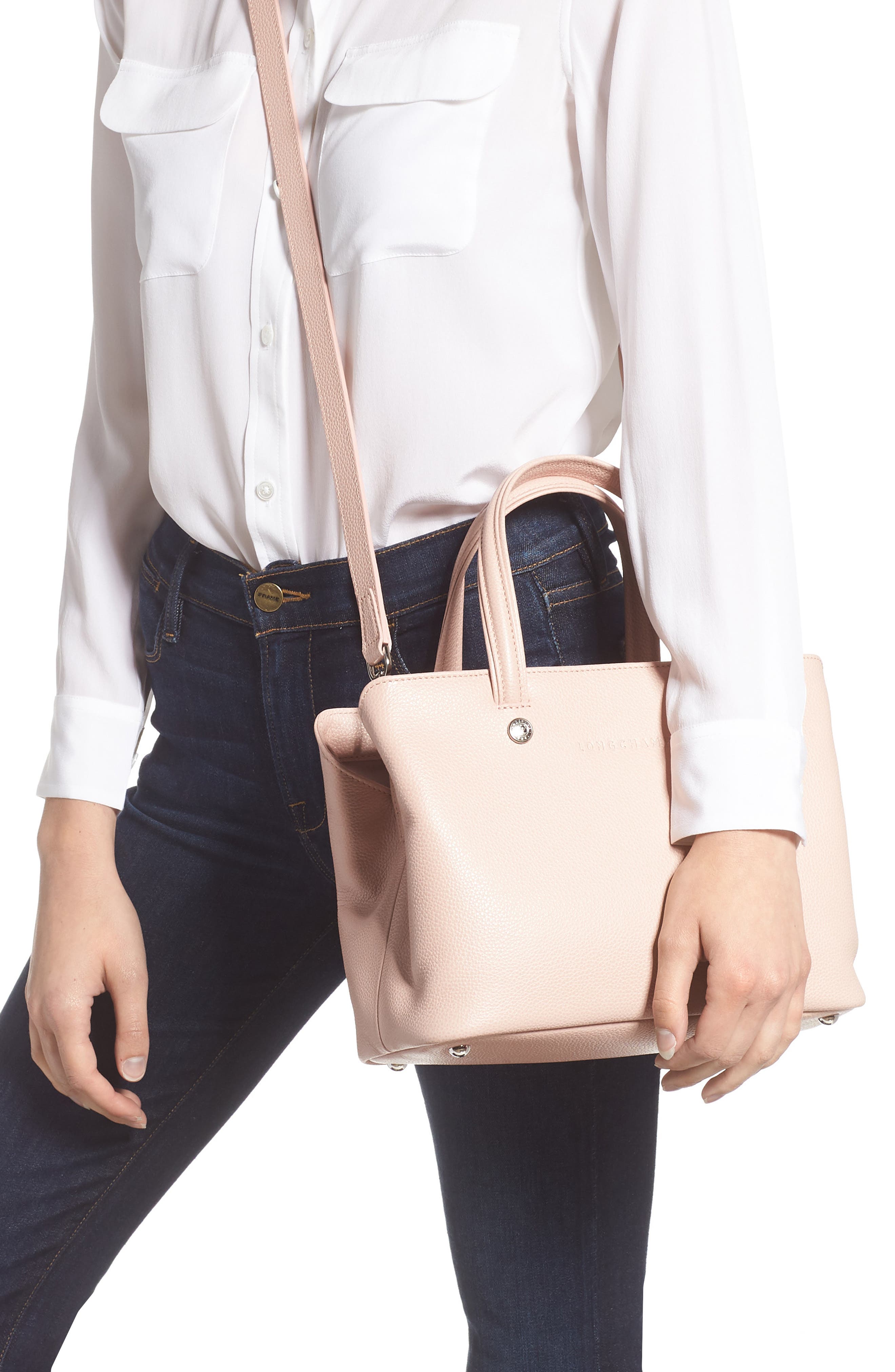 Le Foulonné Zip Around Leather Tote, Alternate, color, POWDER
