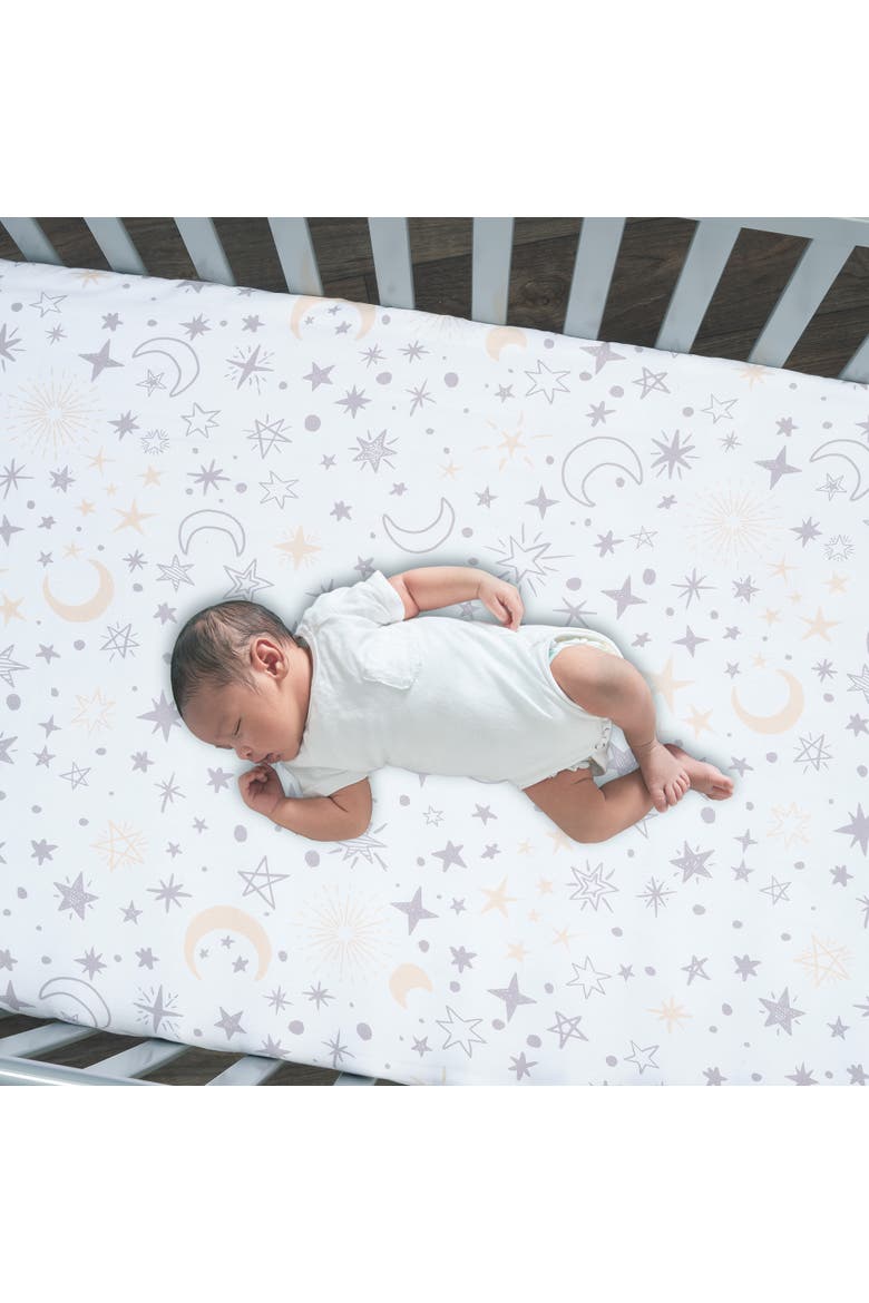 Goodnight Moon 100% Cotton Fitted Crib Sheet - Moon/Stars, Alternate, color, White