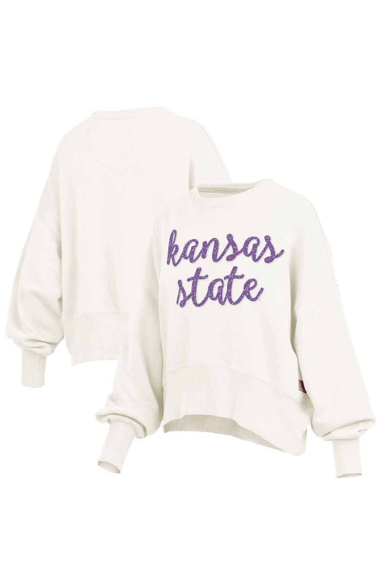 PRESSBOX Women's Pressbox Cream Kansas State Wildcats Oversized Chelsea Waist Length Pullover Sweatshirt, Alternate, color, Cream