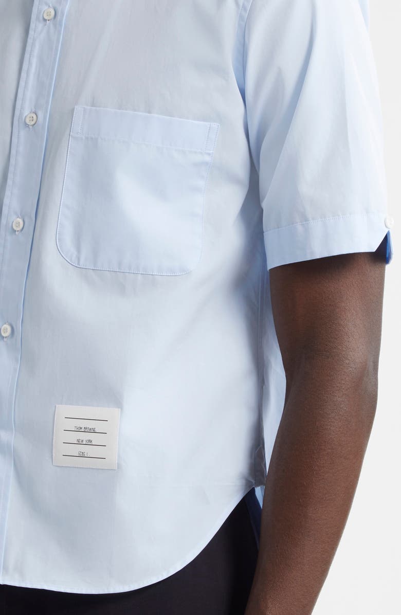 Thom Browne Straight Fit Cotton Poplin Button-Up Shirt, Alternate, color, Light Blue