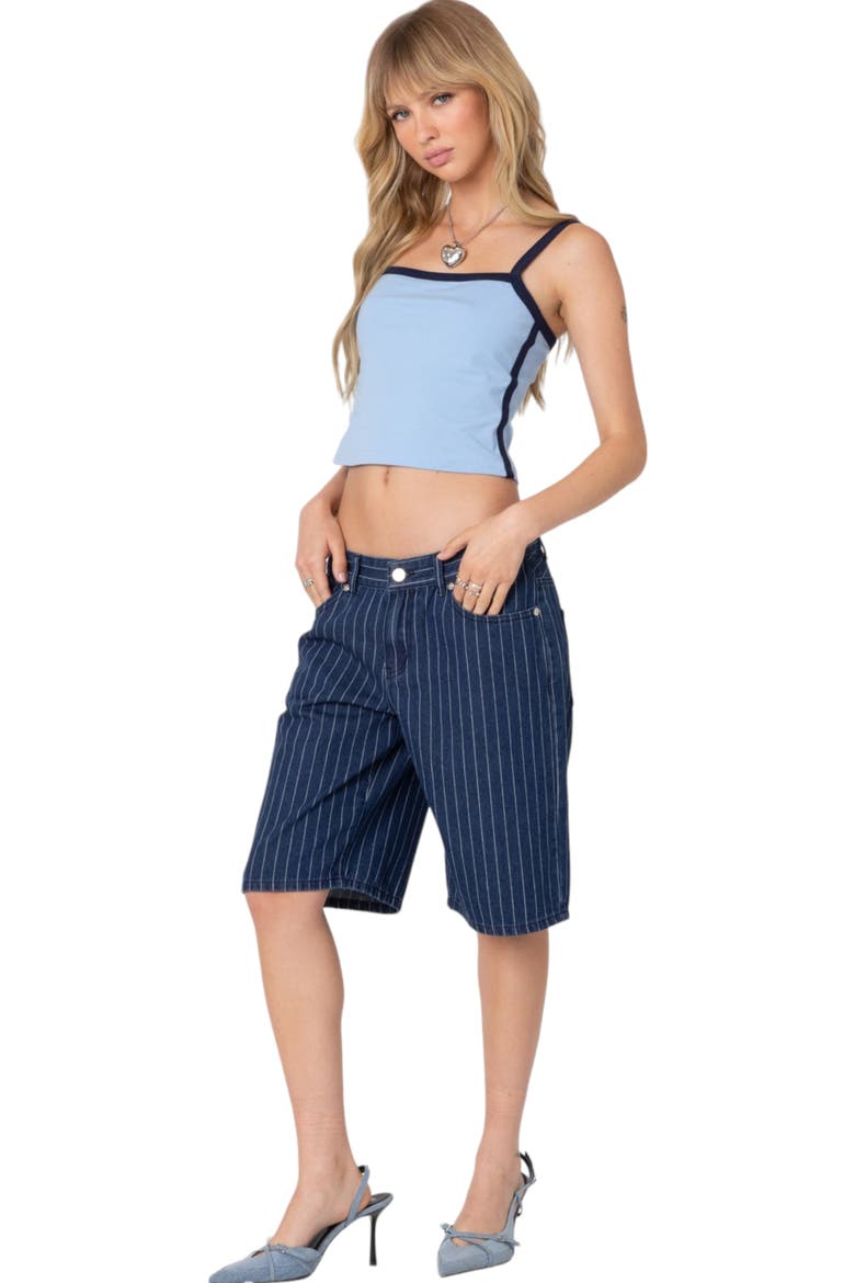 Francesca Contrast Detail Crop Stretch Cotton Blend Tank, Alternate, color, LIGHT-BLUE