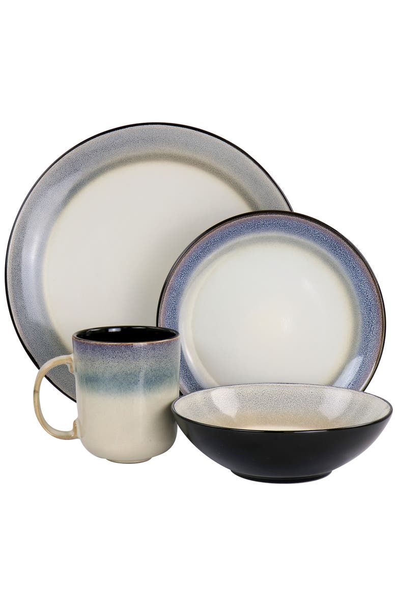 Gibson Elite Rings of Saturn 16 Piece Reactive Glaze Stoneware Dinnerware Set, Alternate, color, Blue