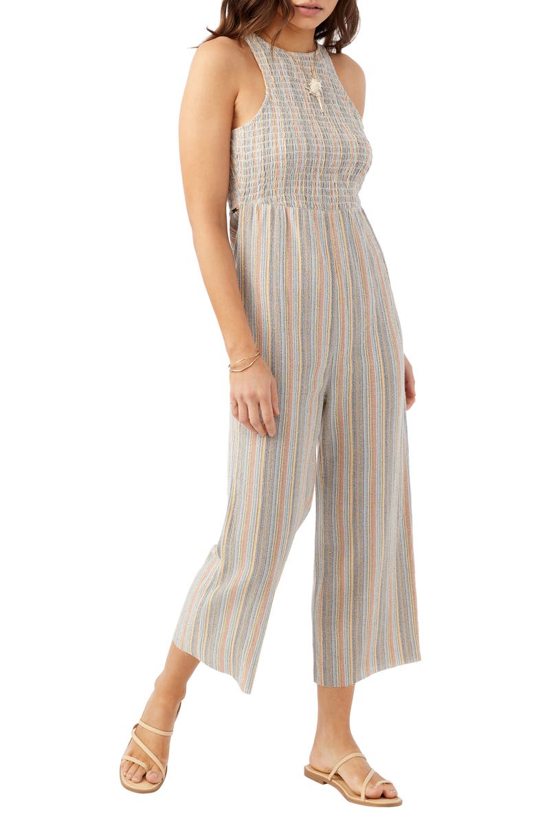 O'Neill Dellora Stripe Smocked Jumpsuit, Alternate, color, 