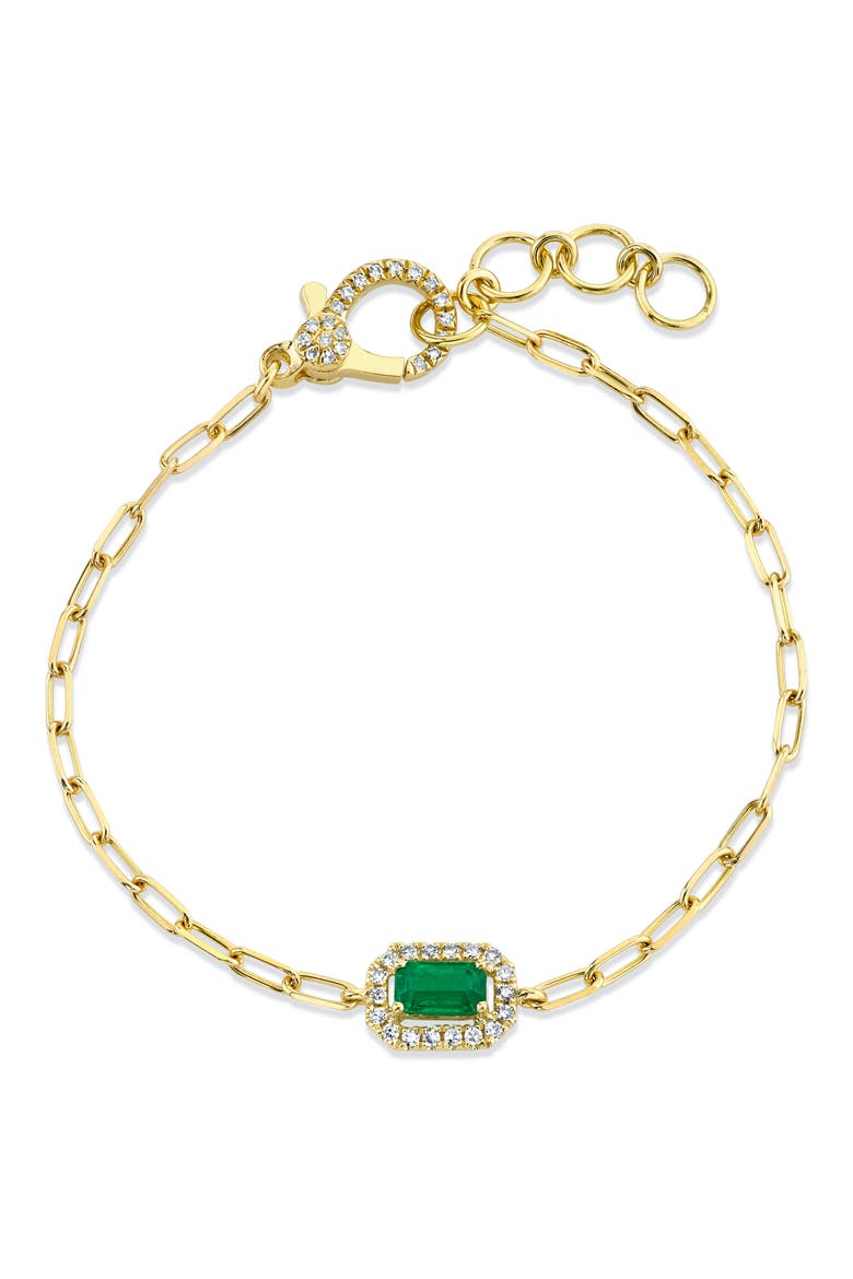 18K Gold Diamond Halo Emerald Bracelet, Main, color, GOLD