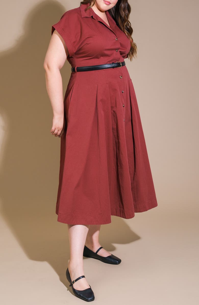 FLYING TOMATO Belted Cotton Shirtdress, Alternate, color, Berry