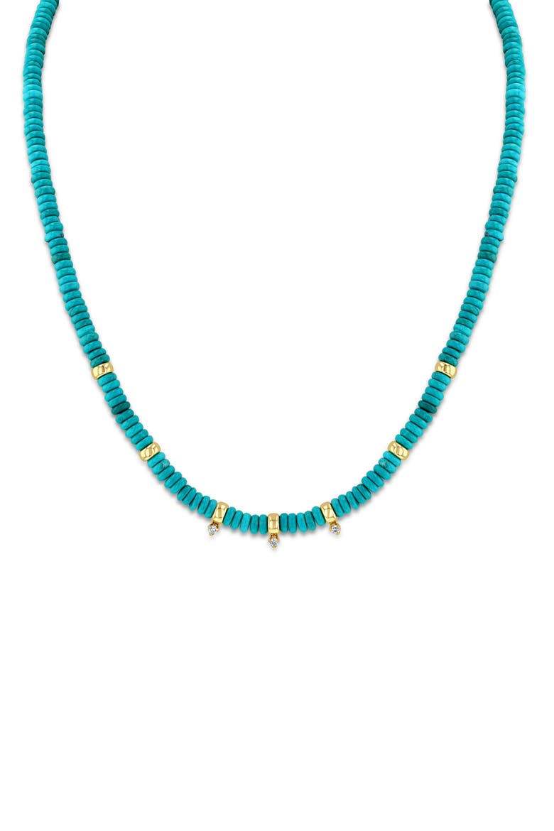 Turquoise & Rondelle Gold Bead Necklace with Diamonds, Main, color, YELLOW GOLD