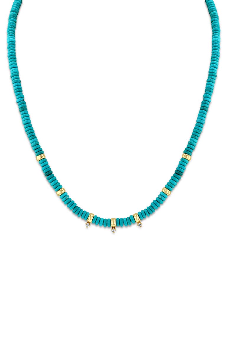 Zoë Chicco Turquoise & Rondelle Gold Bead Necklace with Diamonds, Main, color, Yellow Gold