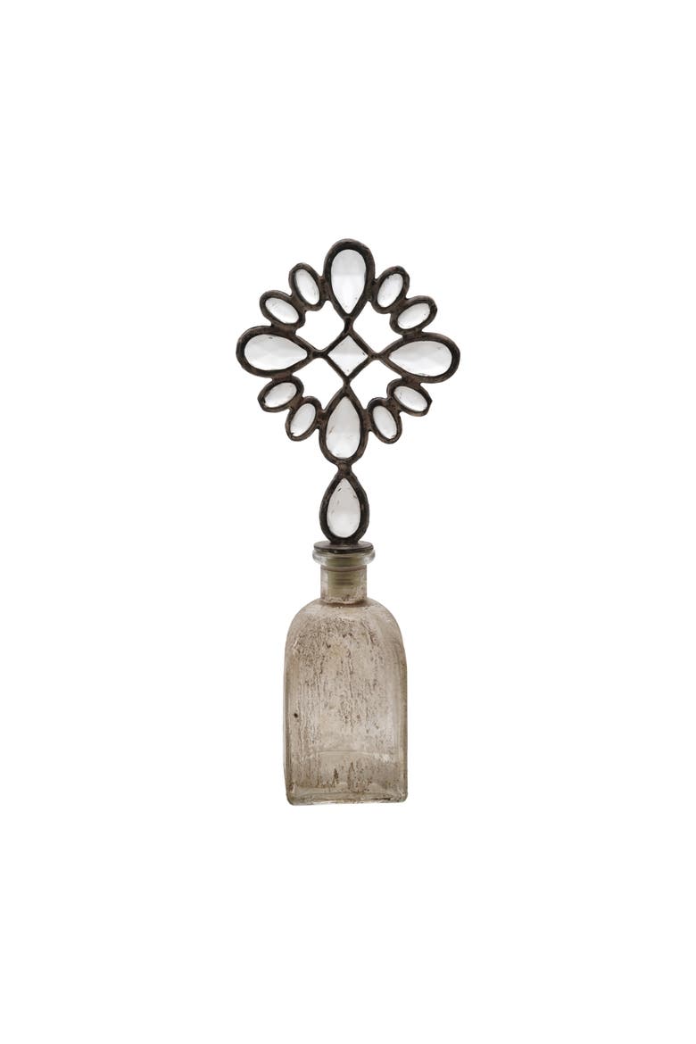 Large Decorative Glass Bottle with Zinc Alloy Stopper, Distressed Finish, Main, color, Silver