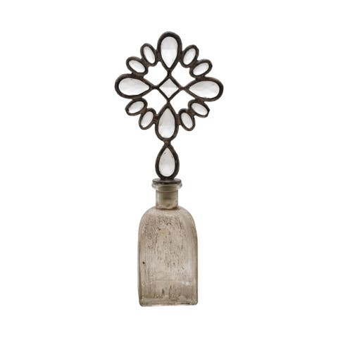 Large Decorative Glass Bottle with Zinc Alloy Stopper, Distressed Finish