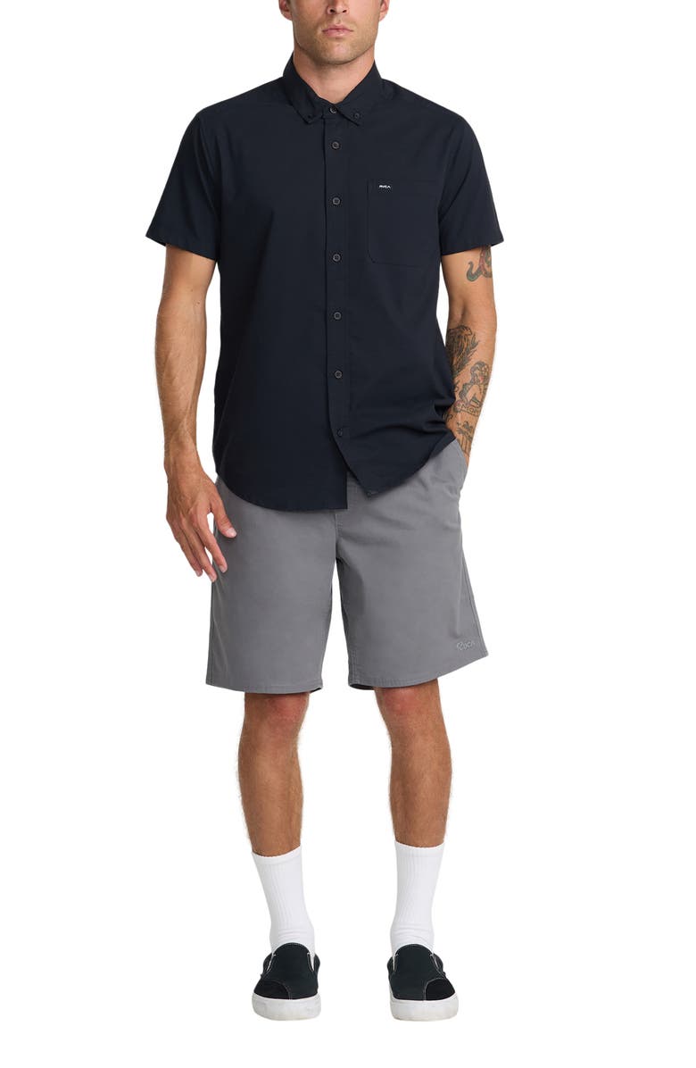 RVCA That'll Do Slim Fit Solid Short Sleeve Button-Down Shirt, Alternate, color, Black New