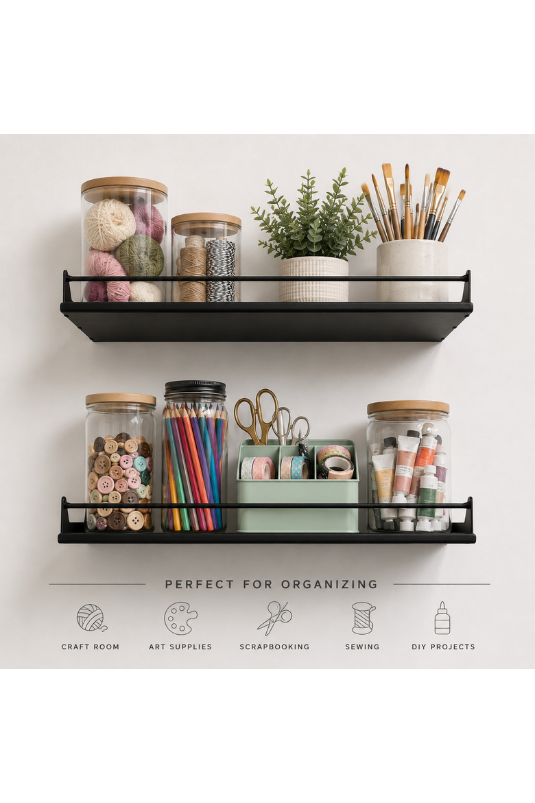 The Haven Shelves - Metal Utility Wall Shelves - 2-Pack, Alternate, color, Black