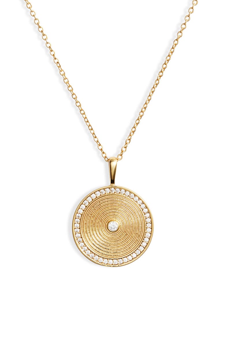 Shimmer Coin Pendant Necklace, Main, color, GOLD/ WHITE
