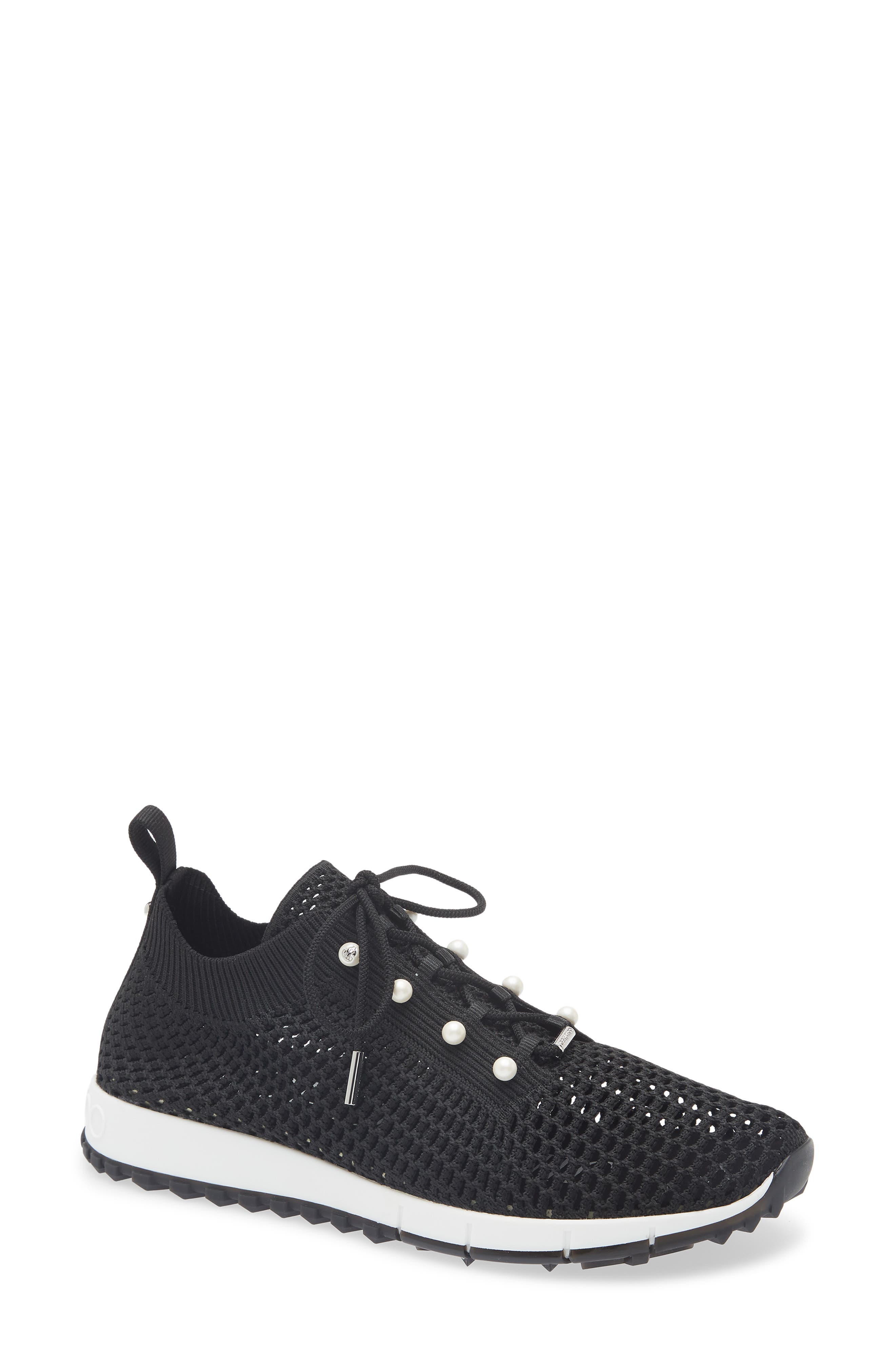 Jimmy Choo Veles Faux Pearl Knit Sneaker, Main, color, Black Mix