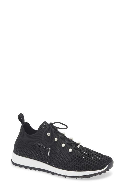 Jimmy Choo Veles Faux Pearl Knit Sneaker In Black