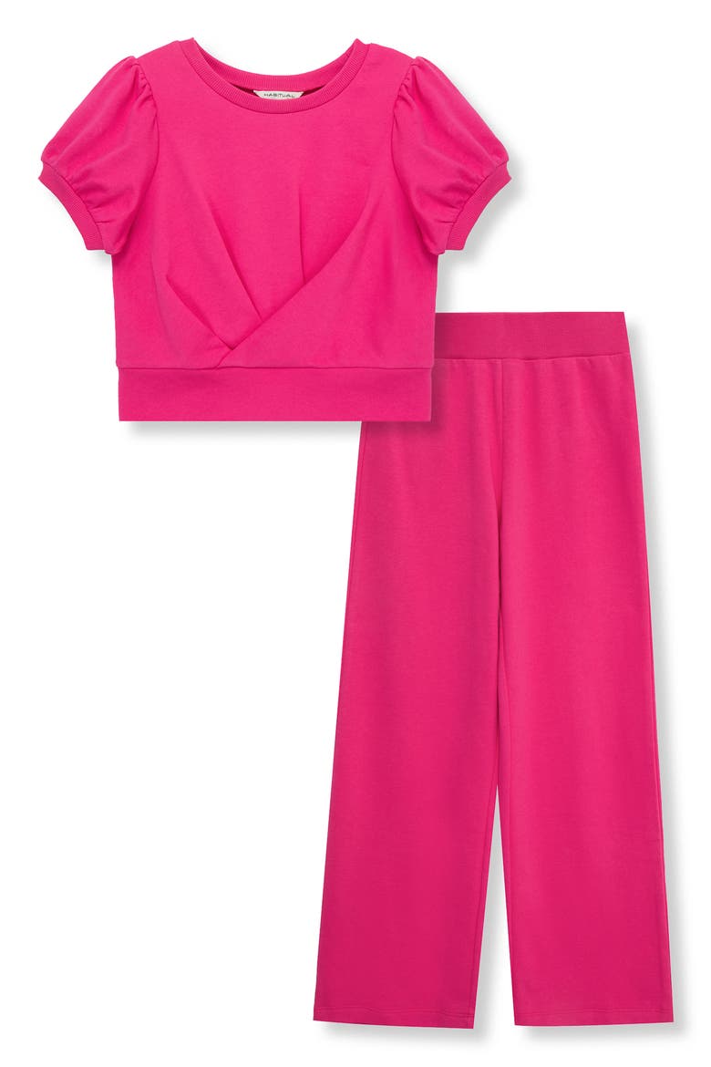 Kids' Twisted Top & Wide Leg Pants Set, Main, color, DARK PINK