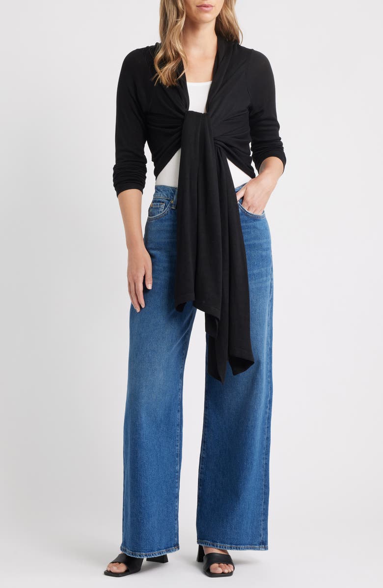 Dai Moda Cat Wrap Sweater Shawl, Alternate, color, Black