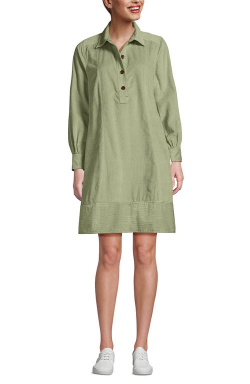 Lands' End Wide Wale Cord Popover Long Sleeve Shirt Dress In Green