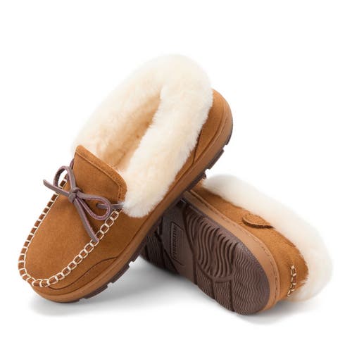 Dearfoams Fireside Gladstone Genuine Shearling Moccasin With Stitching In Multi