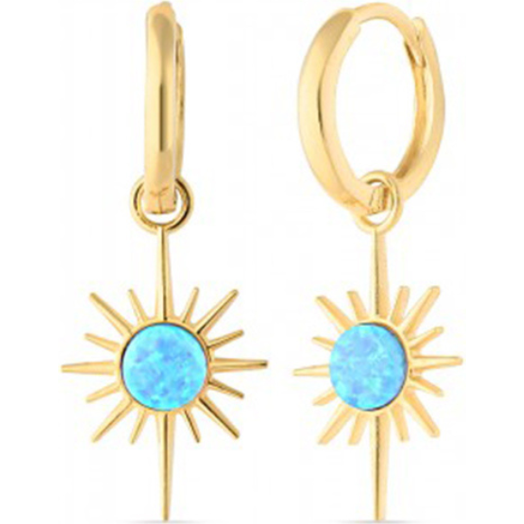 Spero London Blue Opal Northernstar Drop Hoop Earring Sterling Silver In Gold