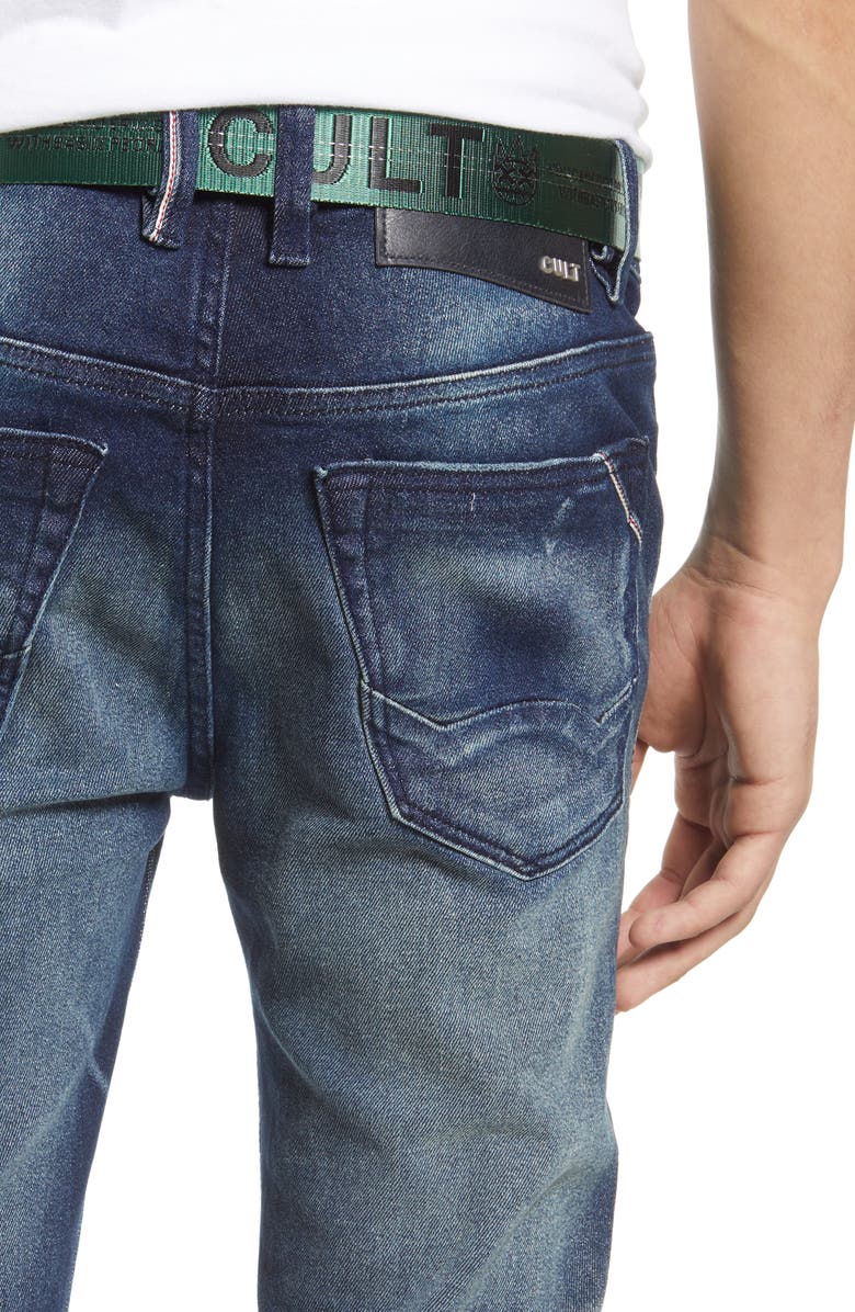 Cult of Individuality Punk Belted Super Skinny Jeans, Alternate, color,