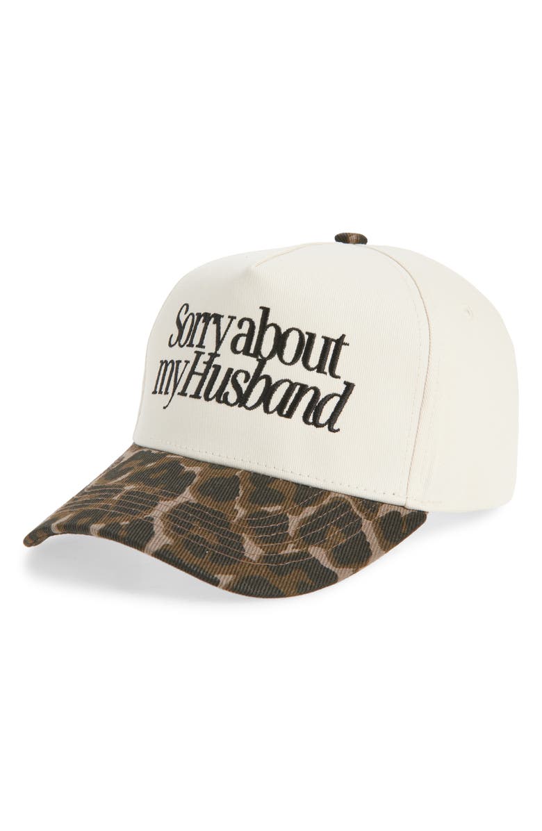 KenzKustomz Sorry About My Husband Canvas Snapback Baseball Cap, Main, color, Cheetah