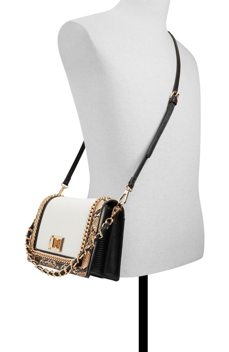 ALDO Mixed Material Crossbody Bag, Alternate, color, Black/ White