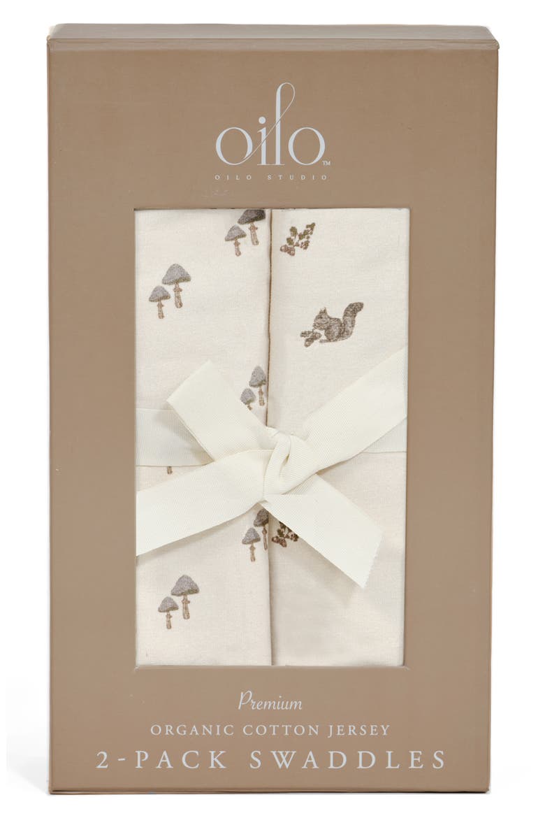 Assorted 2-Pack Organic Cotton Jersey Swaddle Blankets, Alternate, color, MUSHROOMS/SQUIRRELS