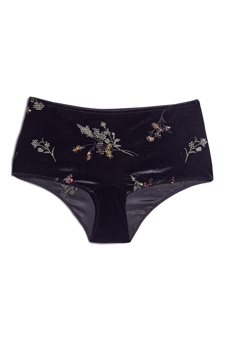 Magique Beaded Sequin Boyleg Panties, Alternate, color, BLACK
