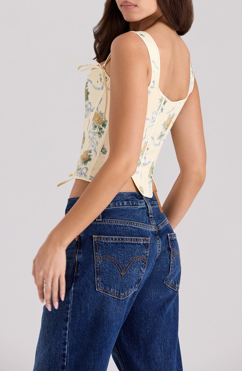 HOUSE OF CB Callie Reversible Stretch Pima Cotton Corset Top, Alternate, color, Yellow Rose Print