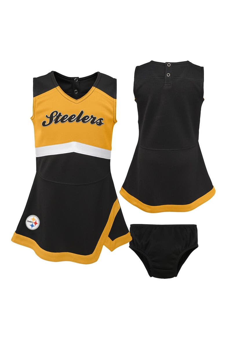 Girls Preschool Black Pittsburgh Steelers Two-Piece Cheer Captain Jumper Dress with Bloomers Set, Main, color, Black