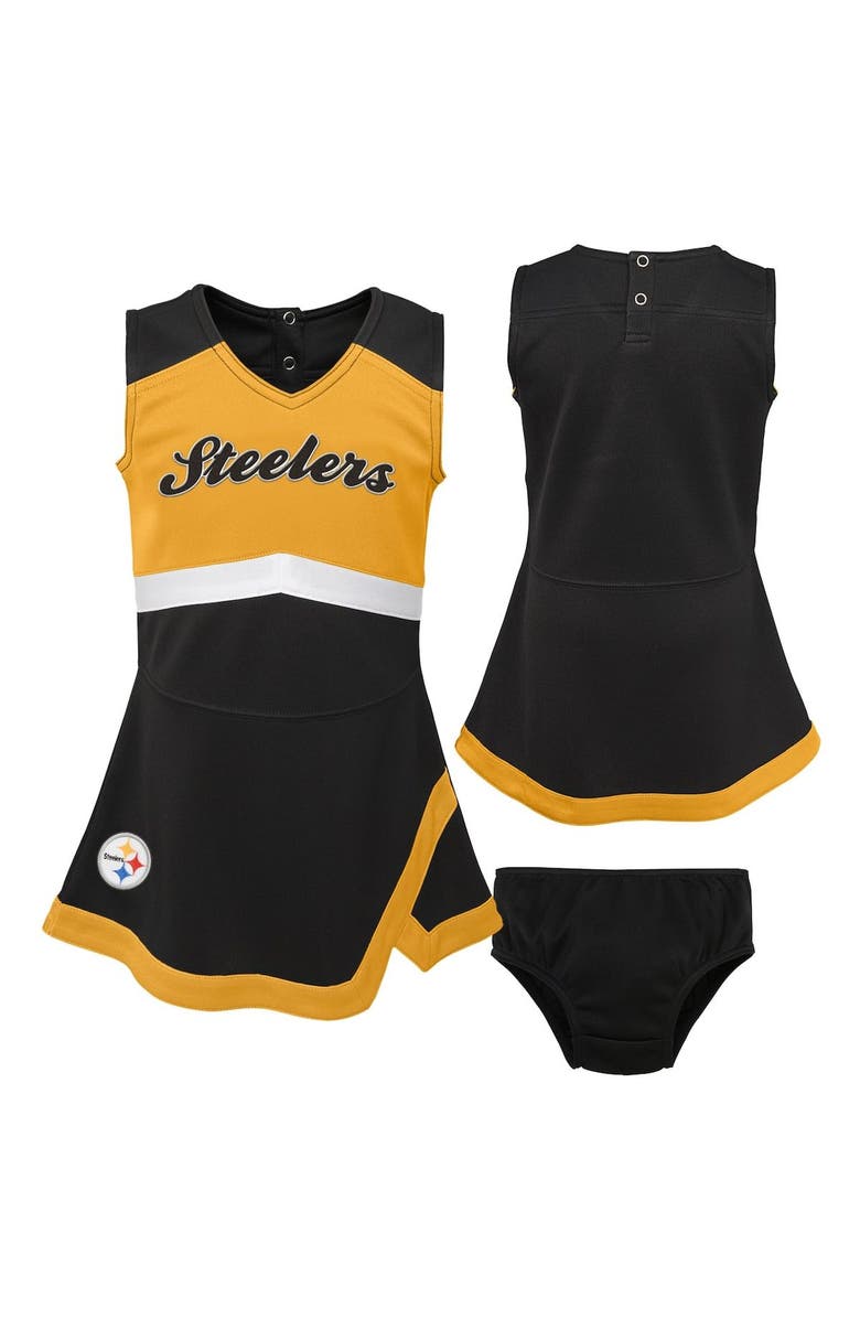 Outerstuff Girls Preschool Black Pittsburgh Steelers Two-Piece Cheer Captain Jumper Dress with Bloomers Set, Main, color, Black
