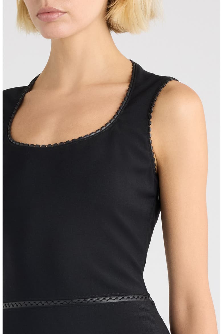 Charnière Stretch Virgin Wool & Leather Dress, Alternate, color, NOIR