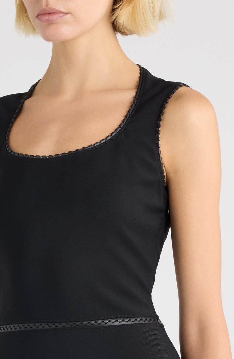Alaïa Charnière Stretch Virgin Wool & Leather Dress, Alternate, color, Noir
