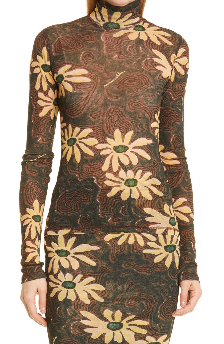 Nanushka Harri Floral Print Turtleneck Top, Main, color, 